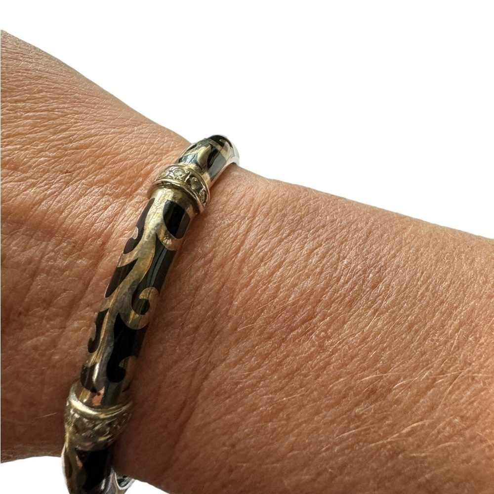 Angelique de Paris Veranda Black Resin Sterling Silver Bracelet With CZ - Picture 8 of 10